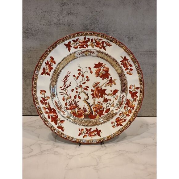 VTG Copeland Spode India Tree Orange Rust 7.½" Scalloped Salad Plate Red Trim - Picture 1 of 10
